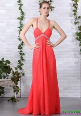 Elegant Spaghetti Straps Prom Dresses with Ruching and Beading