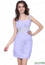 2015 Exclusive Lilac Mini Length Prom Dress with Rhinestones and Ruching
