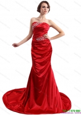 2015 Elegant Ruching and Beading Prom Dress with Brush Train