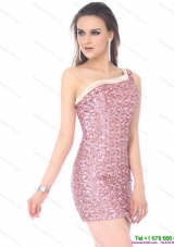 Elegant One Shoulder Sequins Mini Length Prom Dress for 2015
