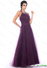 Modest 2015 Halter Top Prom Dress with Ruching and Beading