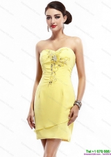 New Style Sweetheart Beading Yellow Prom Dress for 2015