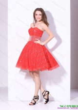 Elegant 2015 Sweetheart Beading Mini Length Prom Dress in Red