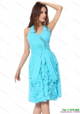 2015 Lovely Halter  Top Knee Length Prom Dress with Beading and  Ruching