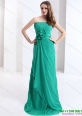 2015 New Style Strapless Prom Dress with Hand Made Flowers and Ruching