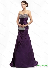 2015 Romantic Brush Train Prom Dress with Ruching and Beading
