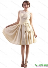 Elegant High Neck Prom Dresses with Ruching and Bownot