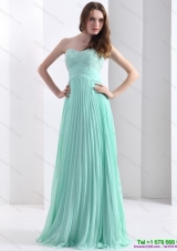 2015 Brush Train Apple Green Prom Dress with Beading and Pleats