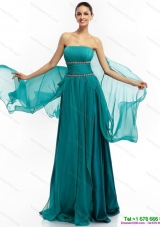 2015 Inexpensive Strapless Prom Dress with Ruching and Beading