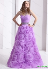 2015 Lilac Sweetheart Prom Dresses with Rolling Flowers and Sequins