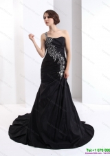 2015 Romantic One Shoulder Prom Dress with Brush Train