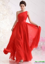 New Style Ruching Red One Shoulder Prom Dresses for 2015