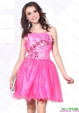 One Shoulder Hot Pink Short Prom Dresses with Ruching and Beading