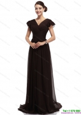 Popular Cap Sleeves and Brush Train 2015 Prom Dress in Black