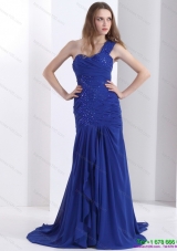 Pretty 2015 One Shoulder Prom Dress with Ruching and Beading