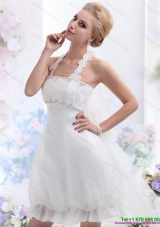 Cheap Halter Top Laced Beach Bridal Gowns in White