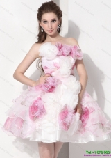 Multi Color Strapless Beach Wedding Dresses with Hand Made Flower