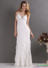 2015 Modest Empire Criss Cross Beach Wedding Dress with Beading