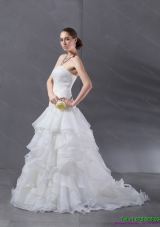2015 Popular A Line Strapless Beach Wedding Dress with Ruffles