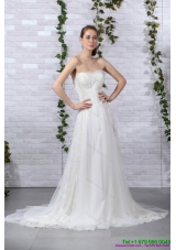 2015 Luxurious Ruffled White Strapless Wedding Gowns with Brush Train
