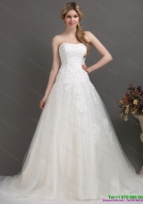 2015 Luxurious Strapless Brush Train Wedding Dress with Beading