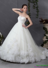 Luxurious Ruffled White Wedding Dresses with Chapel Train