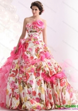 Luxurious Ruffles Multi Color Wedding Dresses with Brush Train and Hand Made Flowers