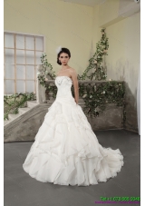 Luxurious Strapless Ruffled Wedding Dresses with Chapel Train and Beading