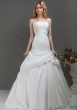Luxurious Strapless Wedding Dress with Ruching and Lace for 2015