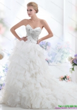 Luxurious Sweetheart 2015 White Wedding Dresses with Rhinestones and Ruffles