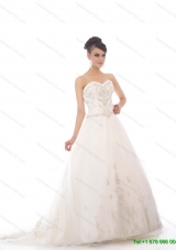 Luxurious Sweetheart Chapel Train Bridal Gowns with Beading and Appliques