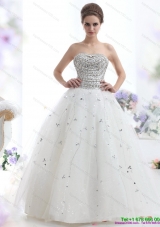 Perfect White Strapless 2015 Wedding Dresses with Rhinestones