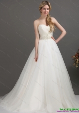 2015 Classical Sweetheart Wedding Dress with Beading and Ruching