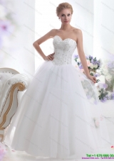 2015 Modest Sweetheart A Line Wedding Dress with Beading
