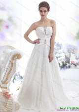 2015 Top Selling Sequines White Wedding Dresses with Chapel Train