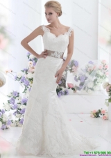 Maternity White Backless Wedding Dresses with Sash and Lace