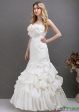 Pleated White Strapless Mermaid Wedding Dresses with Ruffles and Pick Ups