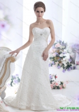 Pretty White Sweetheart Beading Wedding Dresses with  Brush Train
