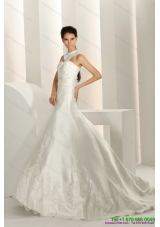 Top Selling Beading White Wedding Dresses with Brush Train and Lace