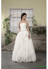 Top Selling Ruffled Strapless White Wedding Dresses with Brush Train