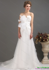 Top Selling Ruffles Strapless Bownot White Wedding Dresses with Brush Train