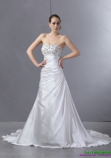 Top Selling White Pleated Sequined Wedding Dresses with Court Train
