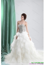 Top Selling White Sweetheart Rhinestones Wedding Dresses with Chapel Train and Ruffles