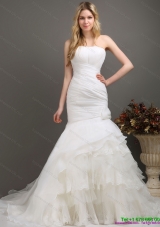 2015 Decent Strapless Mermaid Wedding Dress with Ruching and Ruffles