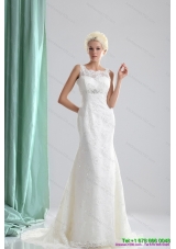 2015 New Style Lace and Beading Wedding Dress with Brush Train