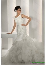 Gorgeous 2015 Asymmetrical A Line Wedding Dress with Ruching and Ruffles