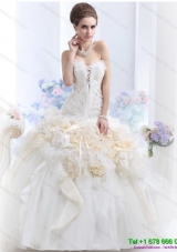 2015 Modest Strapless Wedding Dress with Hand Made Flowers