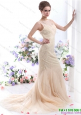 Gorgeous 2015 Scoop Wedding Dress with Beadings