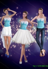 2015 Detachable Modest Embroidery Sweetheart Prom Skirts in White and Blue