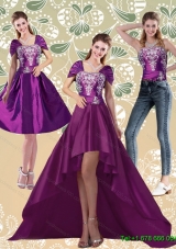 Detachable Classical High Low Embroidery Dark Purple Prom Skirts for 2015